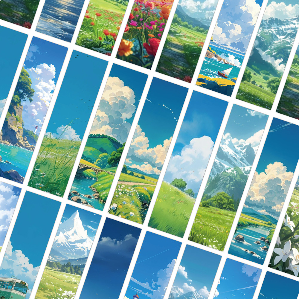 96张宫崎骏动漫风景书签小清新插画卡通文艺装饰书籍阅读标签卡片