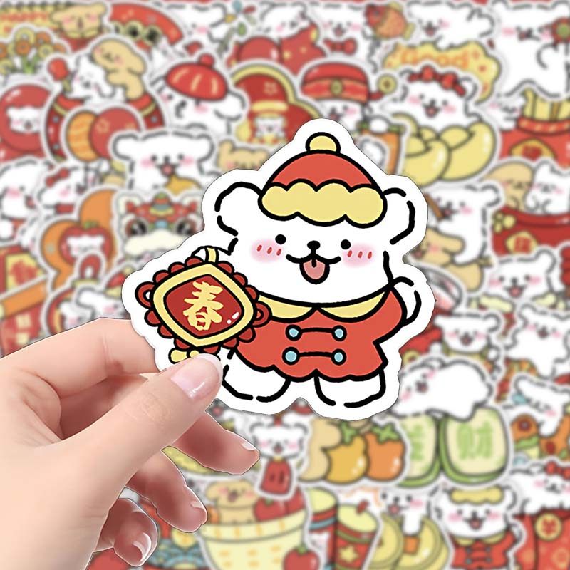 【原创】新年线条小狗卡通小图案行李箱手机装饰贴纸女孩儿童贴画