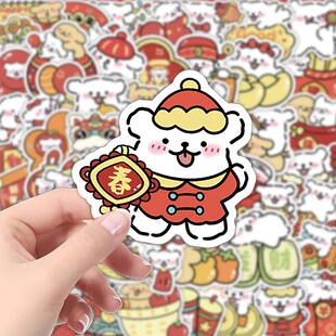 饰贴纸女孩儿童贴画 新年线条小狗卡通小图案行李箱手机装 原创