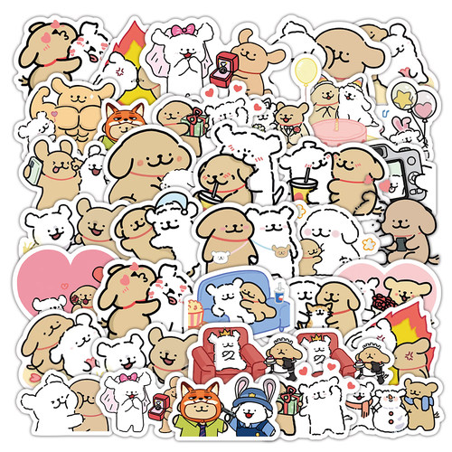 72张爱与小狗贴纸可爱卡通线条小狗热恋期情侣创意diy装饰标签贴