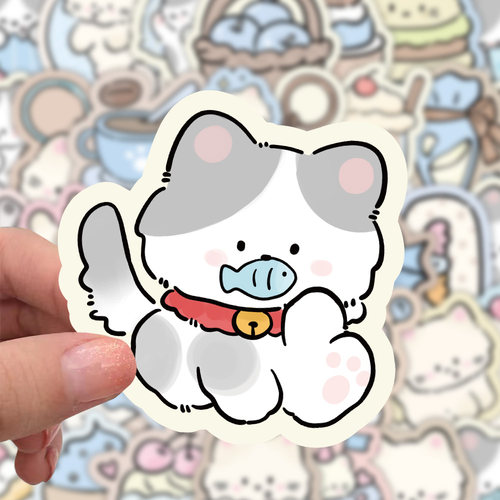 160张日系小猫咪贴纸手机素材标签贴卡通小图案装饰手账diy防水贴
