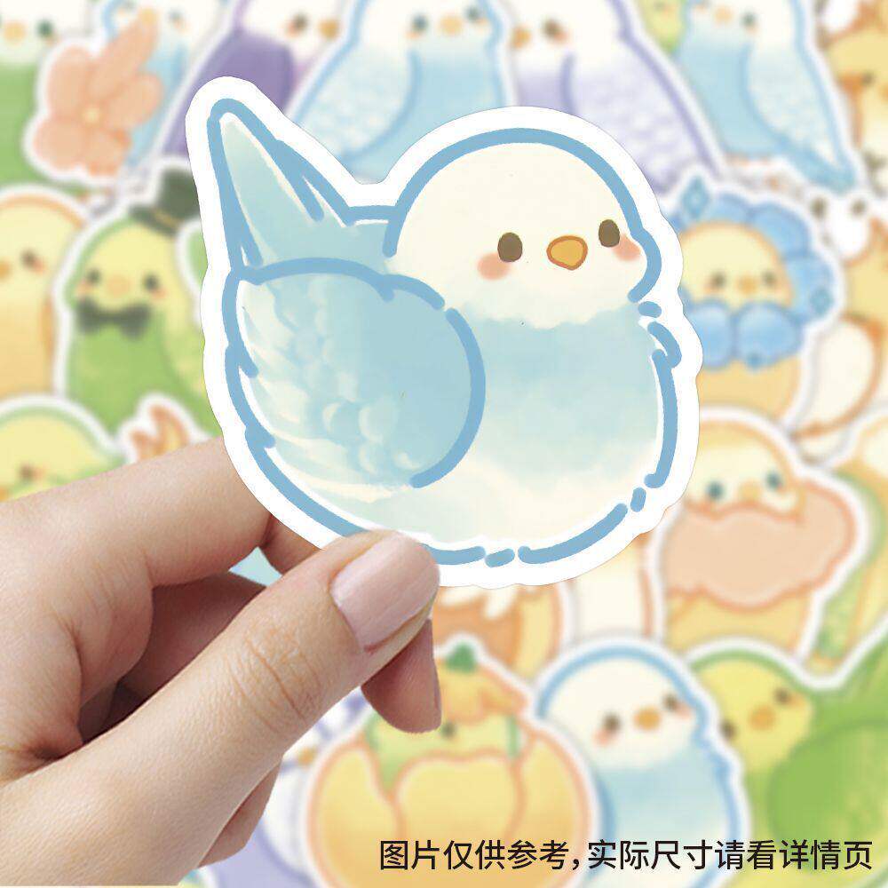 40张清新手绘鹦鹉贴纸可爱卡通ins小鸟手机壳装饰手账防水diy贴画