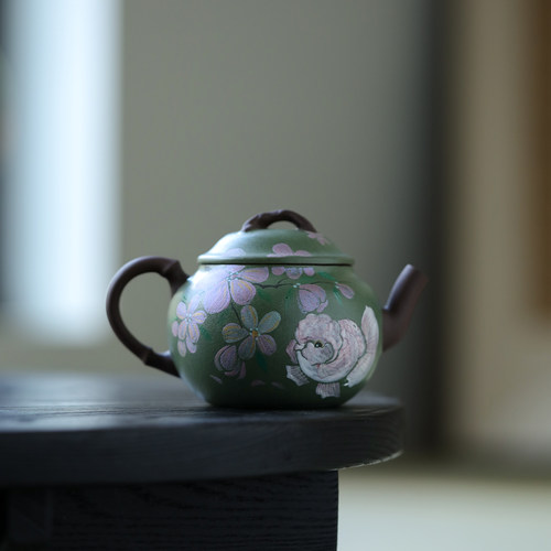 紫泥手绘花间鱼茶壶精致小壶女士