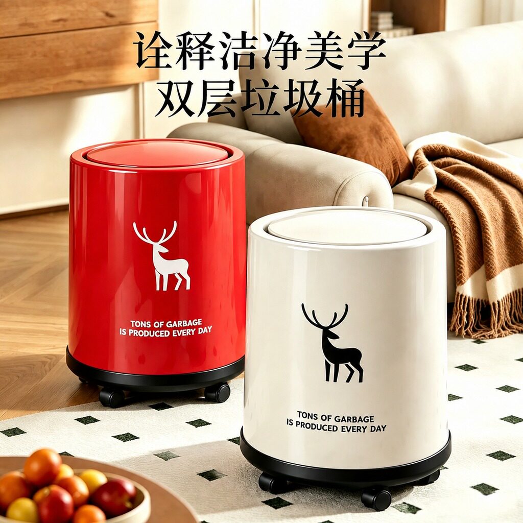 高颜值家用大容量垃圾桶带盖带轮