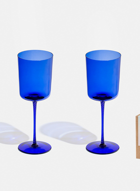 昀/YYUN 手工制玻璃香槟杯高脚杯复古蓝甜酒杯礼盒红酒杯结婚礼物