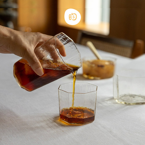 YYUN昀 冷斑八角片口咖啡杯手工玻璃茶杯公道杯咖啡杯创意分享杯
