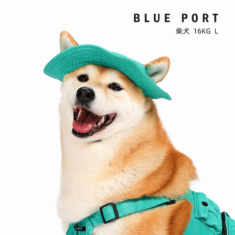BluePort狗狗帽子新款小型犬约克夏比熊柴犬露耳朵遮阳工装渔夫帽