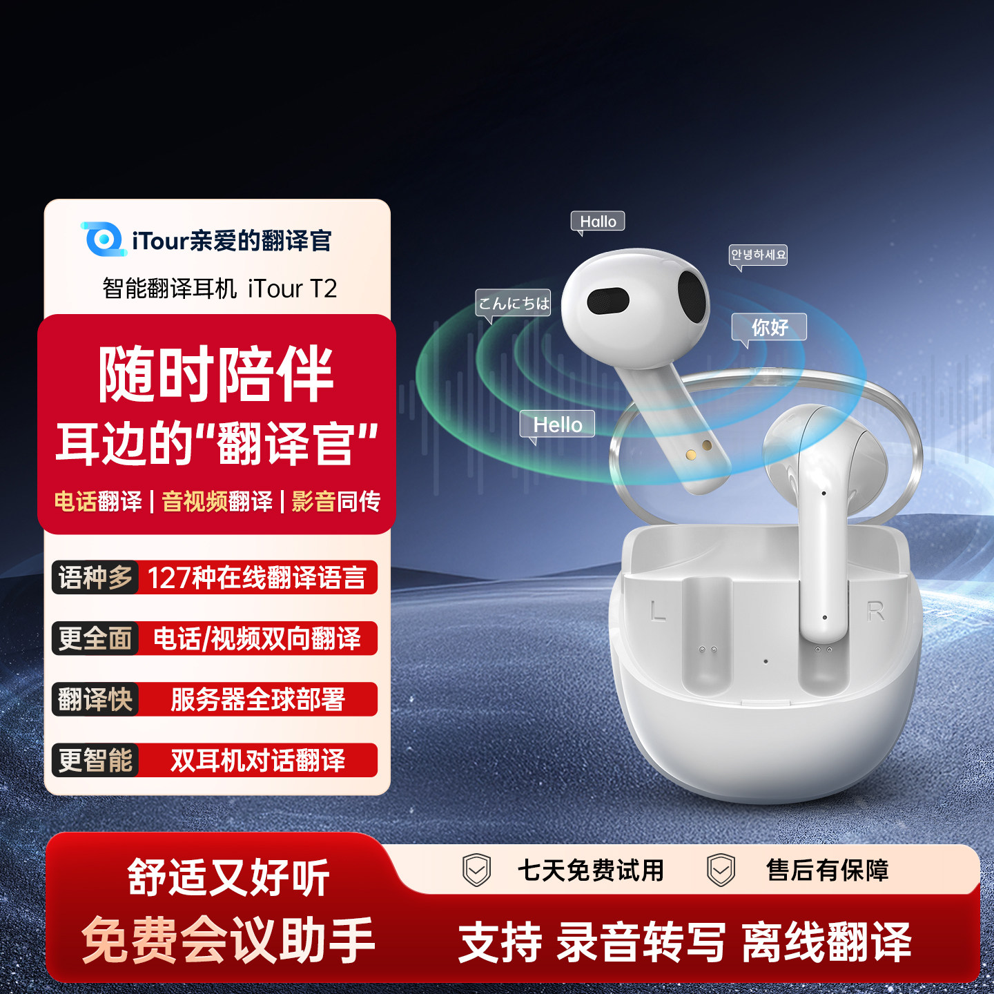 【春节发货】iTour亲爱的翻译官同声传译翻译耳机T2 小语种会议