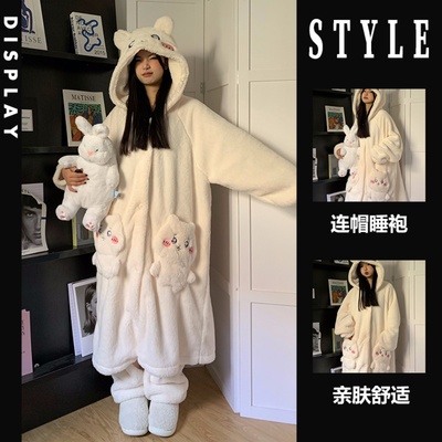 冬季睡袍加绒加厚长款家居服