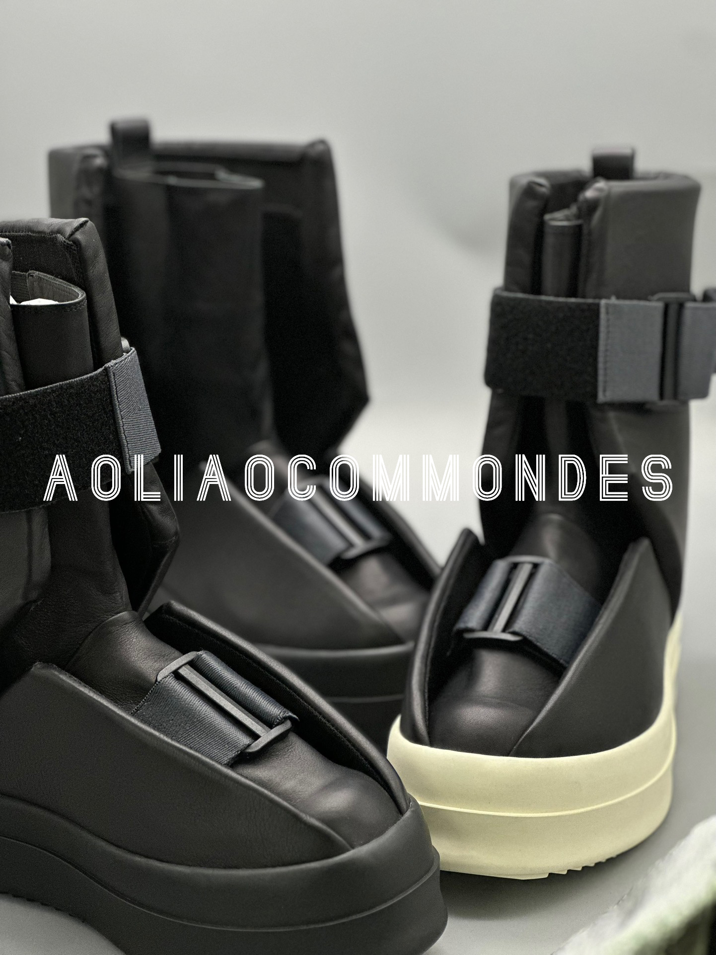 RO暗黑风高帮牛皮厚底增高靴骨折石膏靴男女同款雪地靴