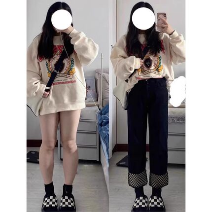 黑色直筒牛仔裤女冬季加绒加厚梨型身材大码弹力宽松卷边九分裤子
