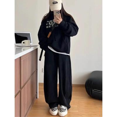 黑色弯刀休闲卫裤女秋冬大码胖妹妹mm宽松显瘦梨形身材拖地香蕉裤