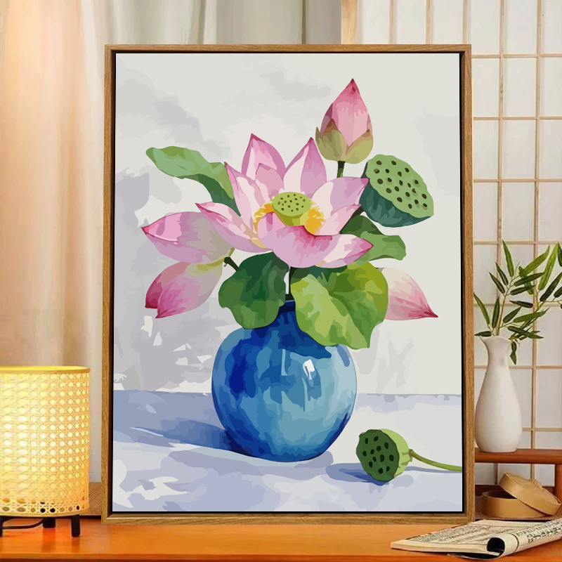水彩荷花数字油画diy填充填色手工丙烯画画艺术品国画花卉装饰画图片
