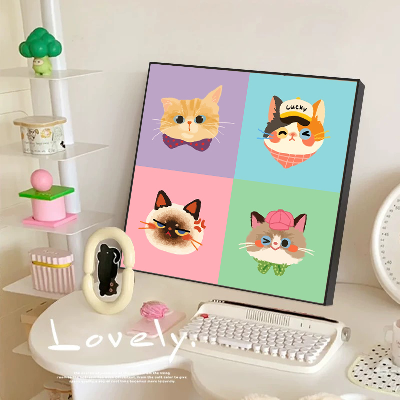 可爱Q版猫猫头像diy数字油画手工丙烯填充定制宠物狗狗卡通装饰画图片