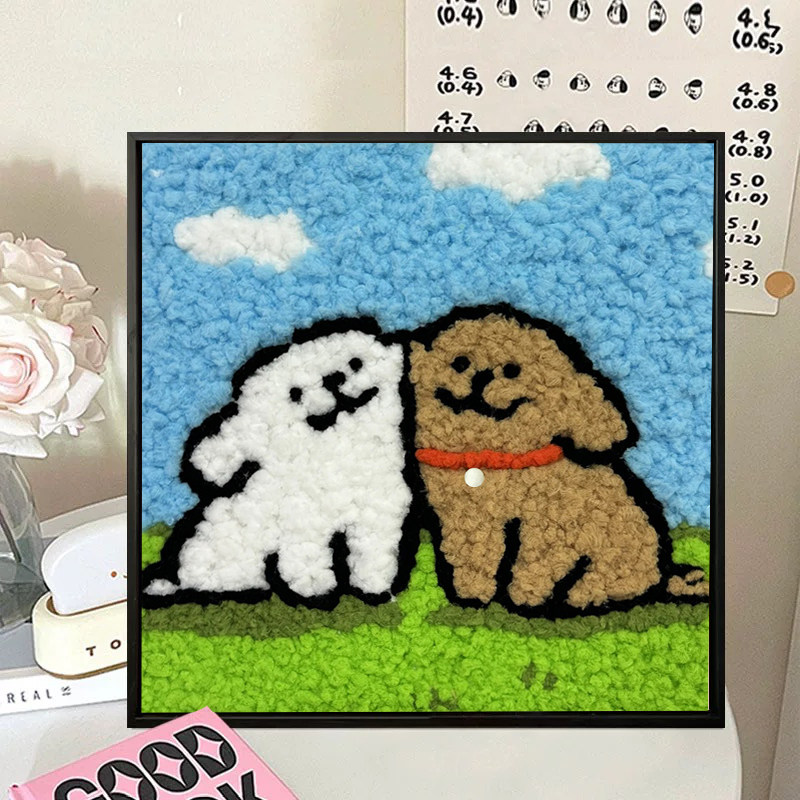 卡通狗狗毛绒画diy手工毛球情侣创意生日礼物材料包草莓熊新手画