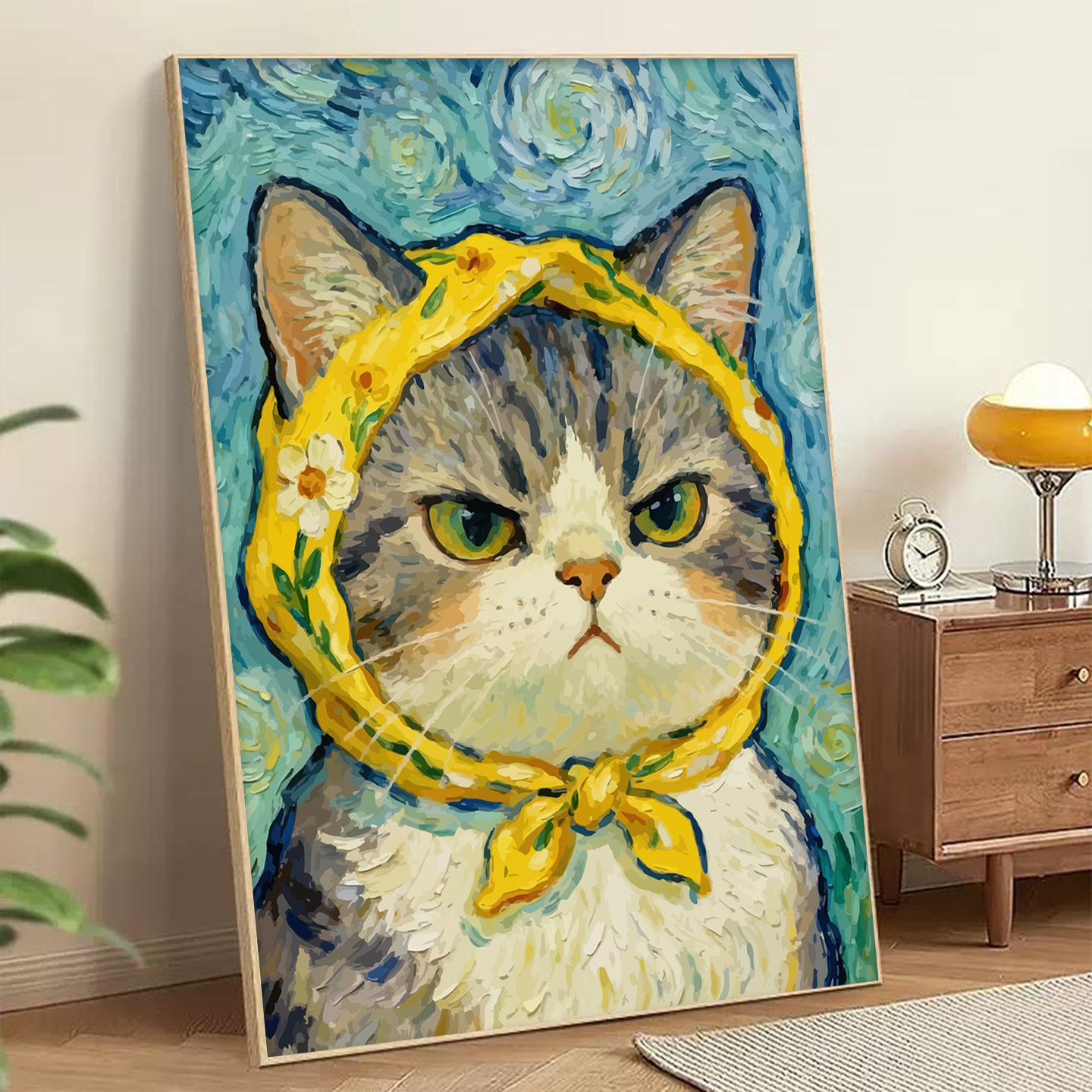 梵高猫咪卡通可爱数字油画手工画