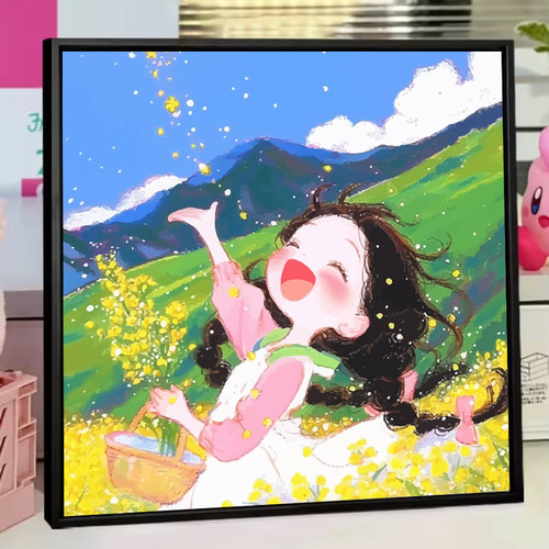 仙华丙烯数字油彩画治愈卡通女孩