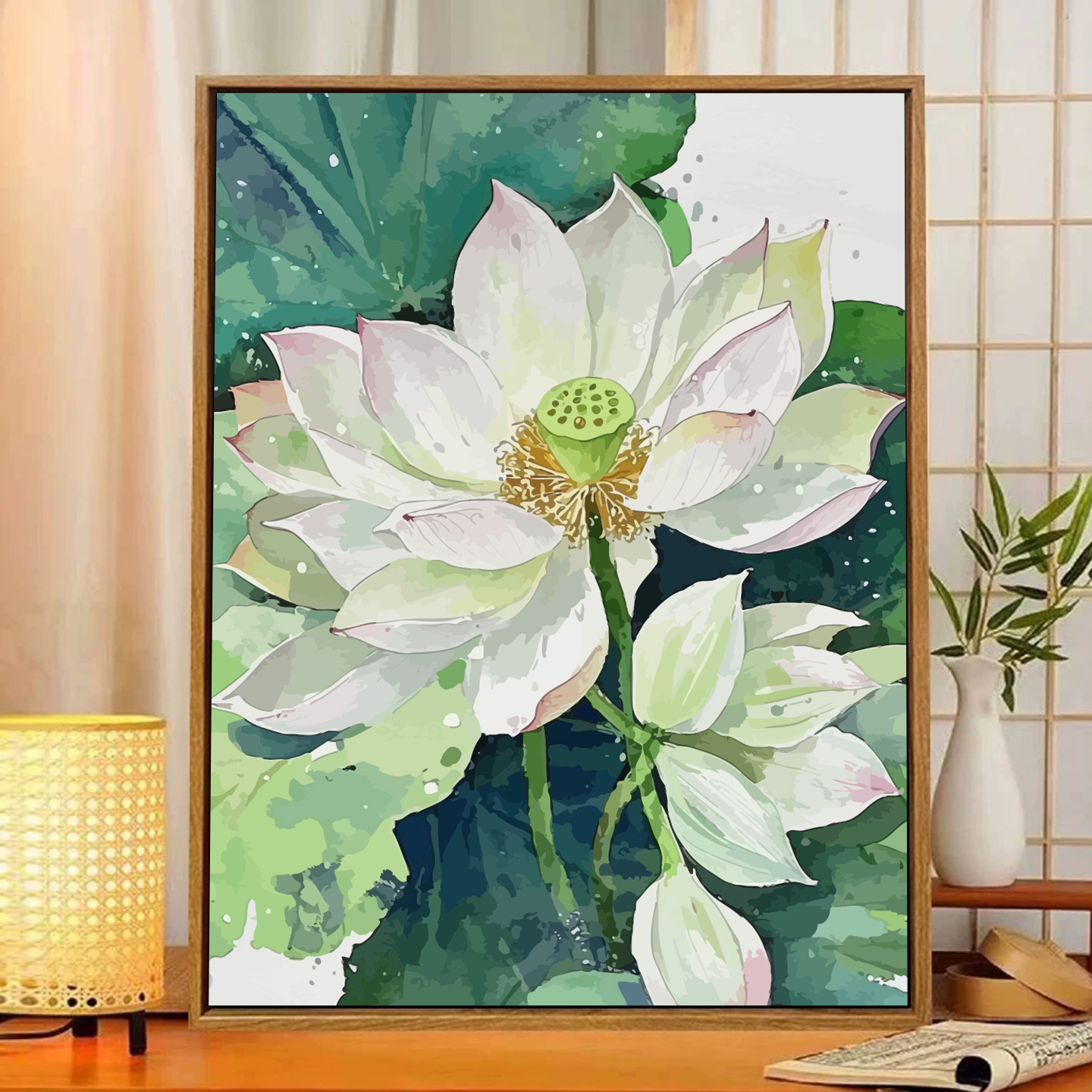荷塘月色好运莲莲花diy数字油画