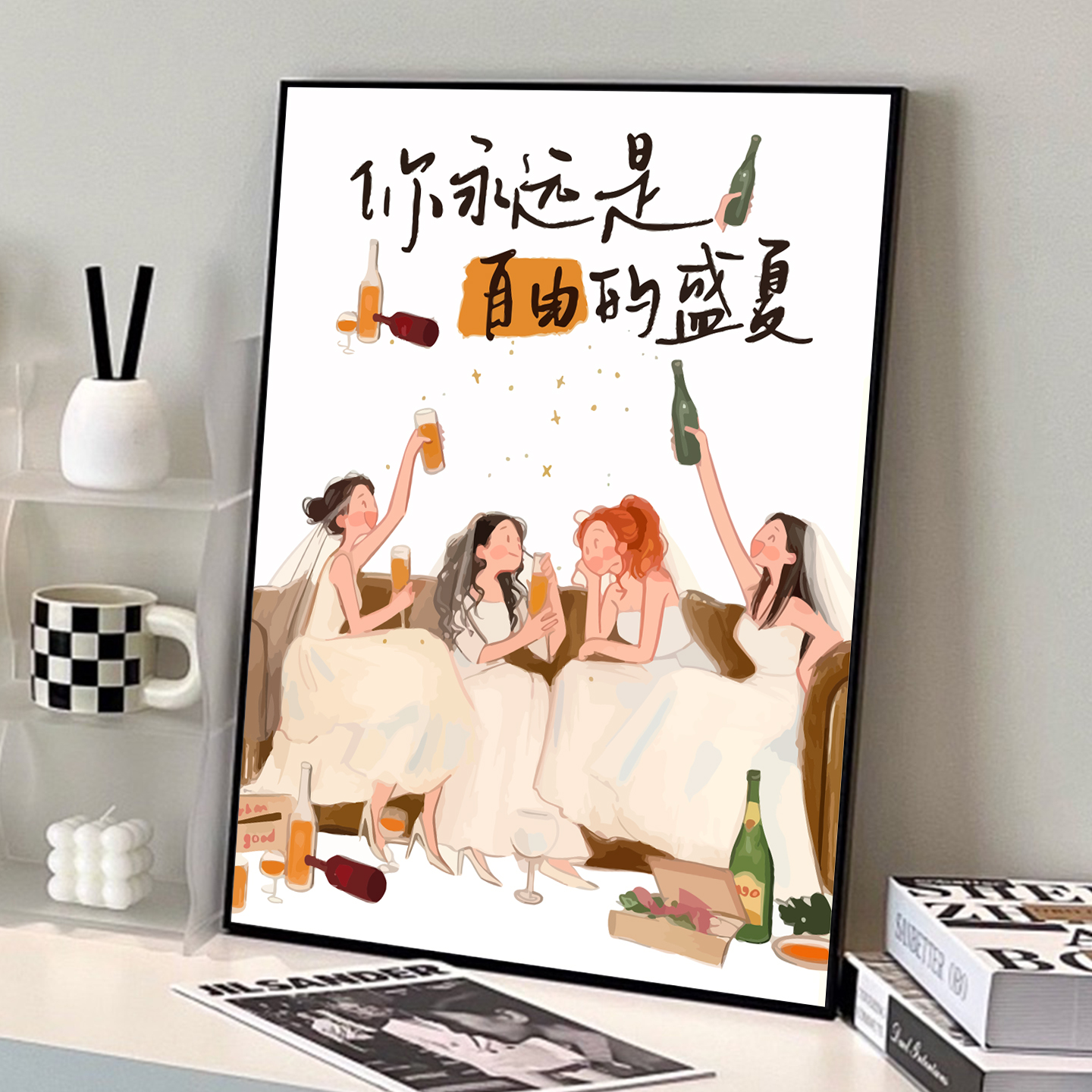 ins风治愈系女孩数字油画diy手绘填色礼物解压丙烯客厅摆件装饰画图片