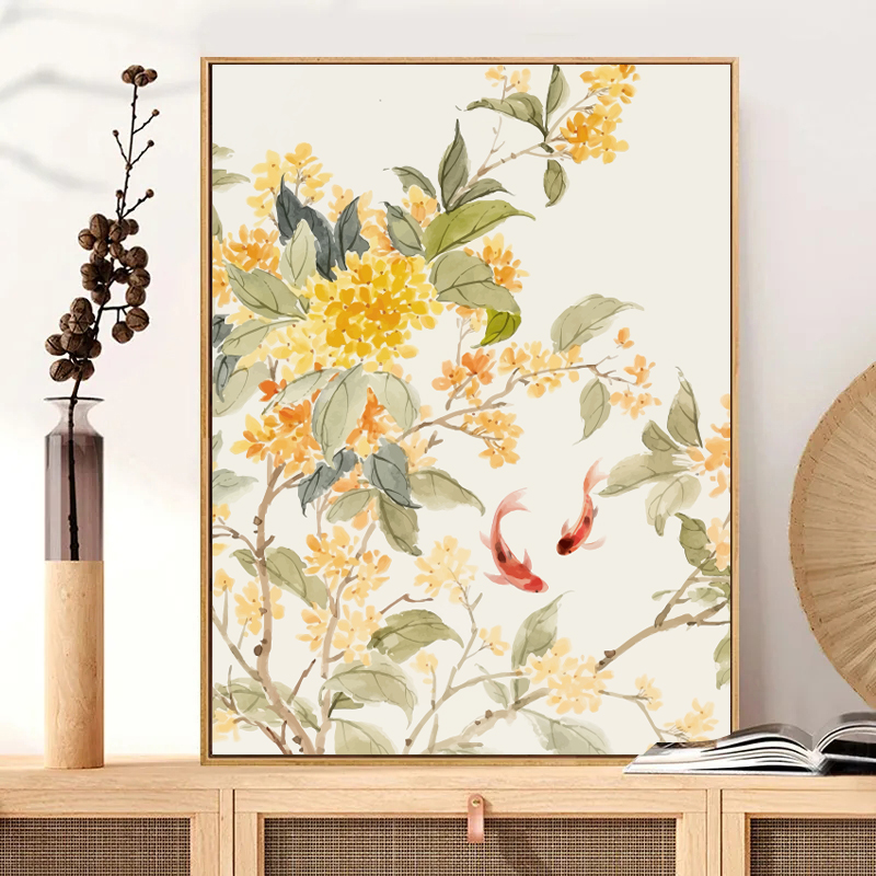 锦鲤桂花diy数字油画填色画手工填充丙烯中式植物花卉油彩画装饰图片