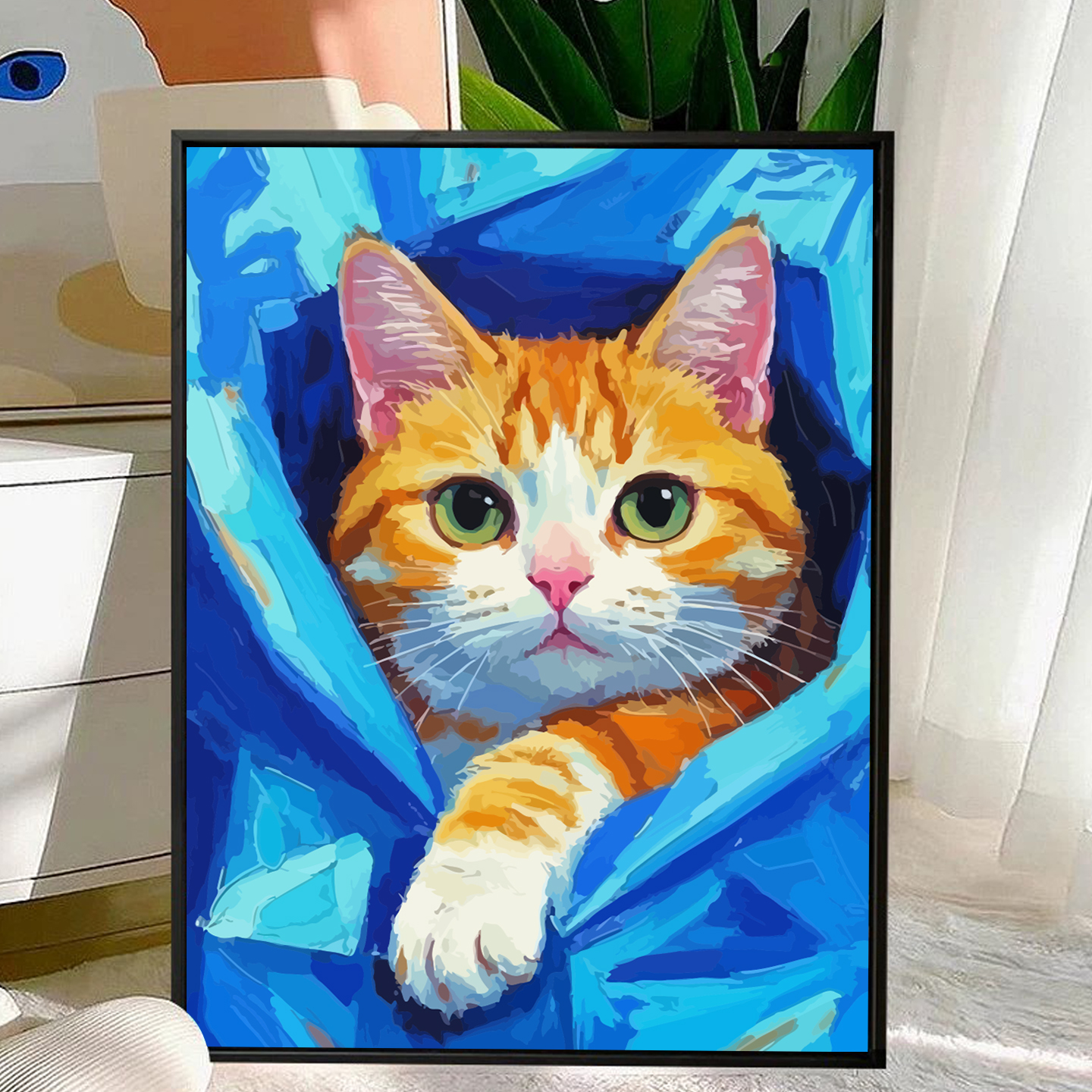 可爱卡通猫咪数字油画DIY治愈橘猫手绘填涂色丙烯客厅宠物装饰画图片