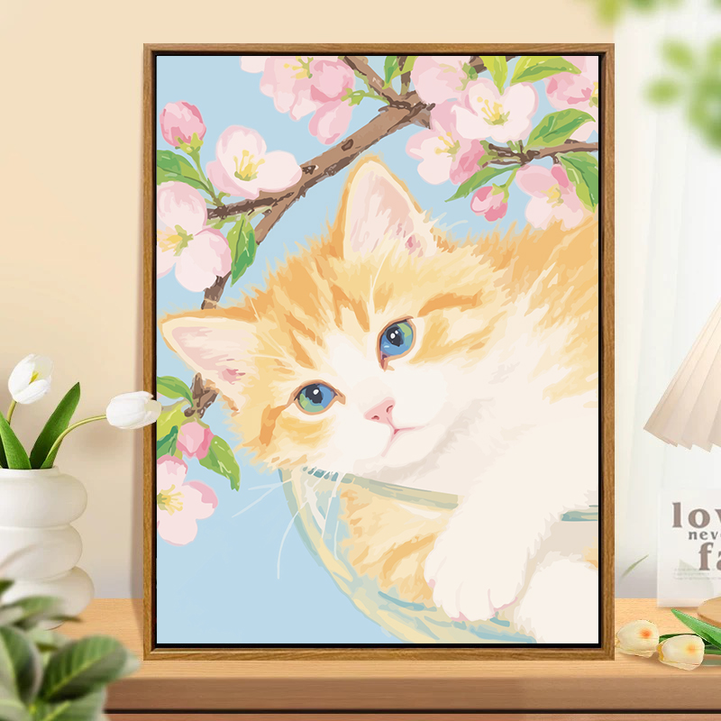 卡通猫咪花卉diy数字油画手工丙烯填色填充手绘涂色治愈装饰挂画图片