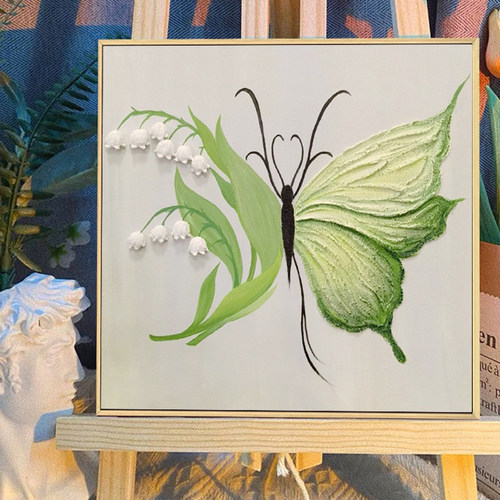 丙烯简约ins蝴蝶花数字油画立体