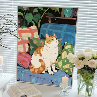 马蒂斯风格 饰画 猫咪数字油画手工diy填涂色解闷丙烯油彩画治愈装