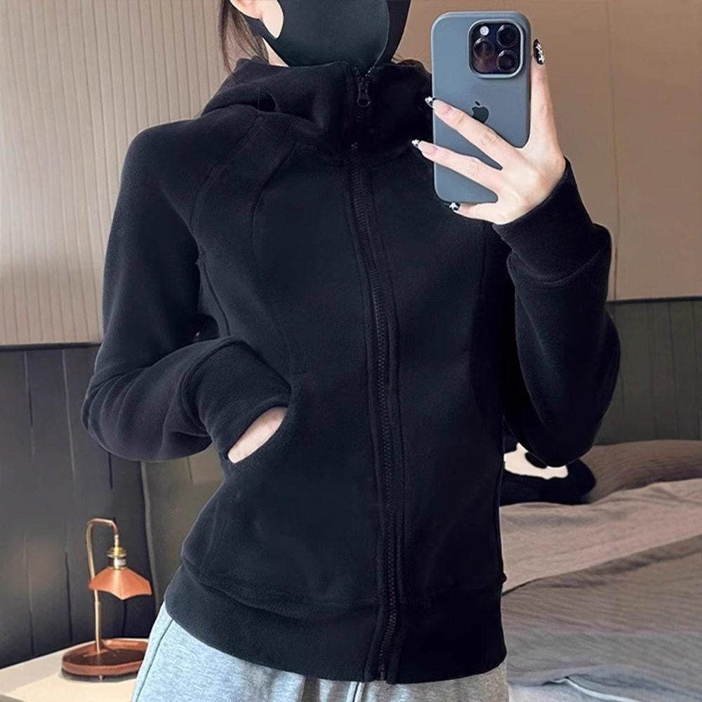 修身摇粒绒收腰卫衣外套女春秋款2025新款开衫加绒加厚抓绒衣