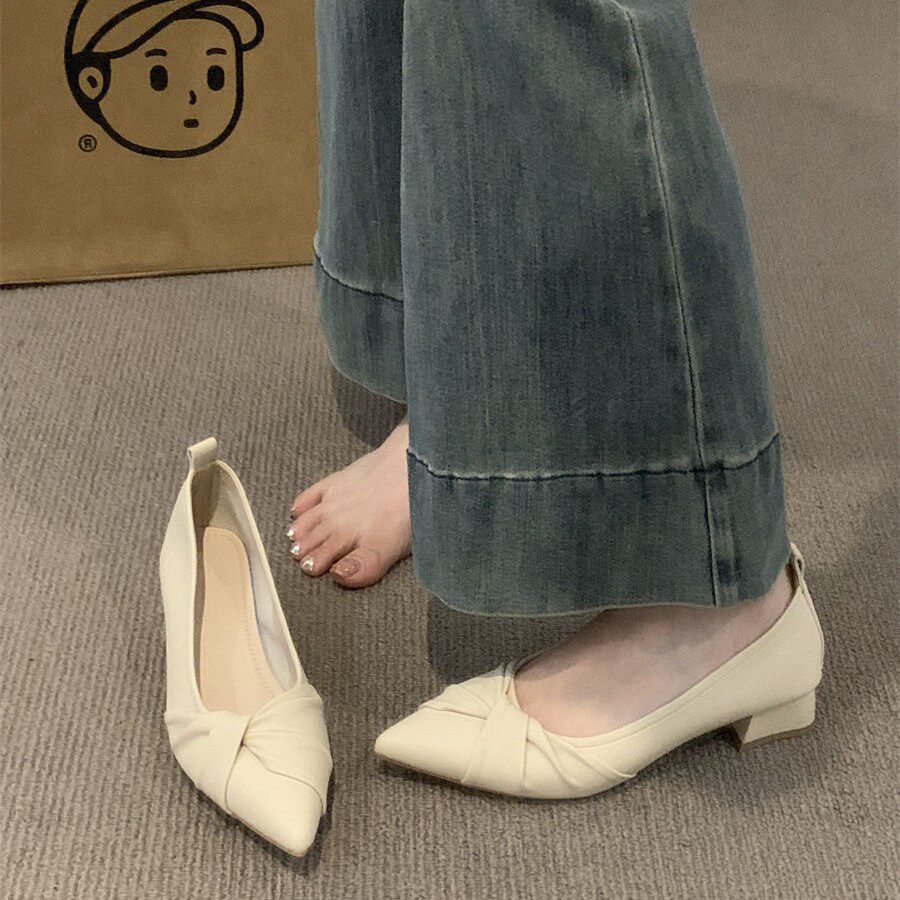 韩版名媛尖头纯色单鞋女2024秋季时尚网红同款单鞋百搭配裙防滑鞋