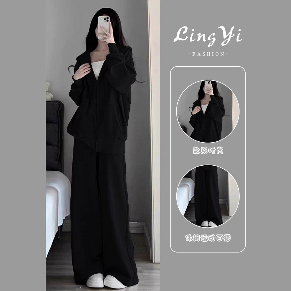大码秋季运动服休闲套装女时尚洋气显瘦卫衣穿搭一整套胖mm300斤
