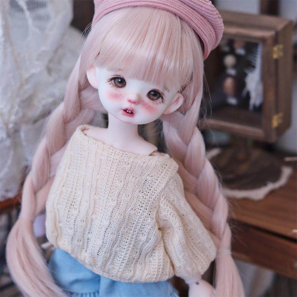 bjd娃娃假发套公仔头sd玩偶假毛小芭比洋娃娃6分双辫粉色头发实拍