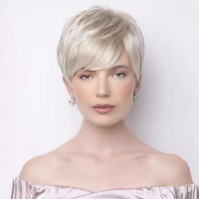 假发短直发厂家直销欧美时尚女士假发 混色短发 斜刘海偏分直发