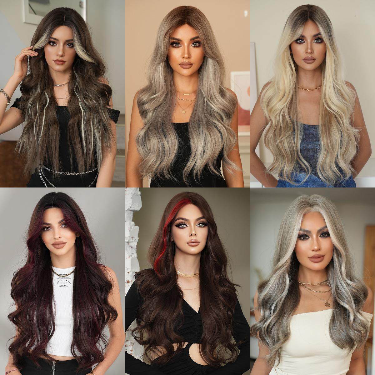 高品质小额蕾丝假发女全头前额手钩自然长卷发大波浪假发头套