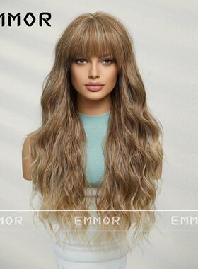 SHIEN跨境迎春新品时尚元气齐刘海水波纹长卷发假发全头发型wigs