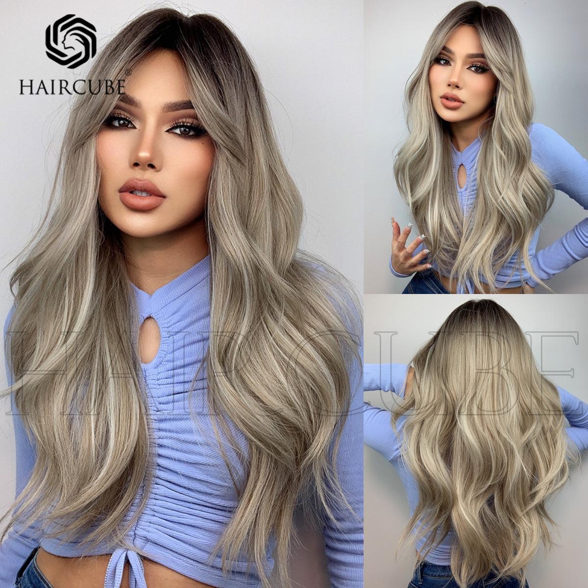 假发头套女网红风八字刘海棕色长卷发假发全头女wigs跨境热销新品