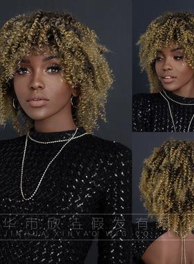 Curly Afro wig欧美假发女非洲卷发黑人爆炸头假发蓬松化纤头套