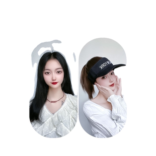 女款马尾假发帽子带头发一体夏天戴的短发遮阳帽2024新款时尚连帽