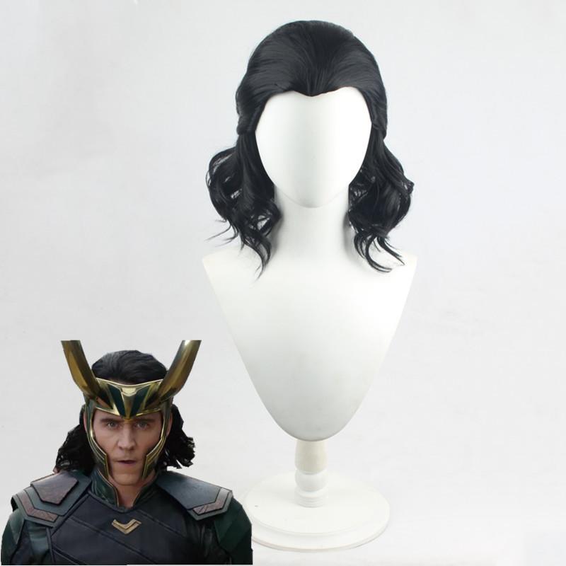 假发 洛基传 cosplay 假发男士美人尖后背头黑色短卷发头套