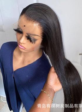 欧美日常黑色女士假发前蕾丝假发女中分长直发化纤假发头套wigs