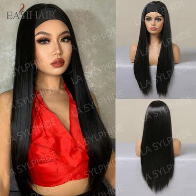 Black Headband Wig Women Long straight Synthetic wig发带假发