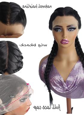 全蕾丝麻花辫逼真透气高温丝化纤头套中分full lace wig braide