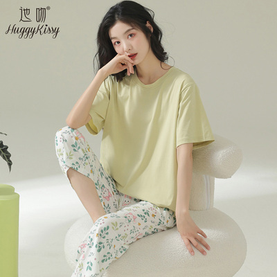 夏季纯棉女短袖可外穿家居服套装