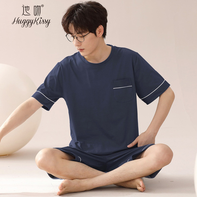 男士夏季薄款短袖短裤家居服套装