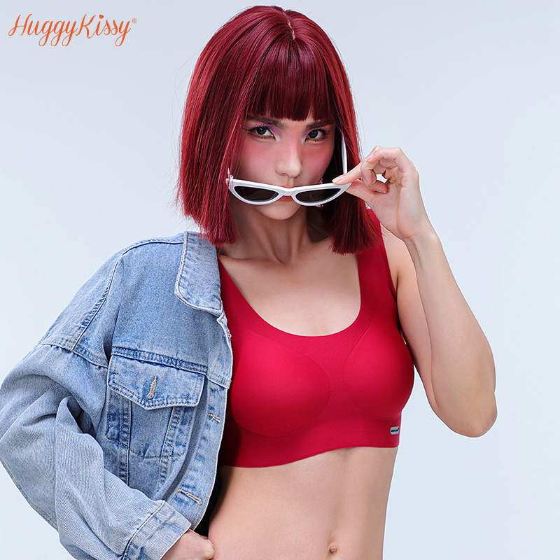 Huggy Kissy无尺码经典圆领背心式舒适无痕透气无钢圈文胸罩内衣