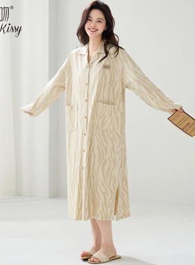 Huggy Kissy 2025新款舒适简约可外穿中老年睡裙女士春秋款连衣裙