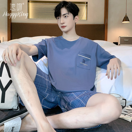 Huggy Kissy舒适睡衣男士夏纯棉短袖短裤两件套高级感家居服套装
