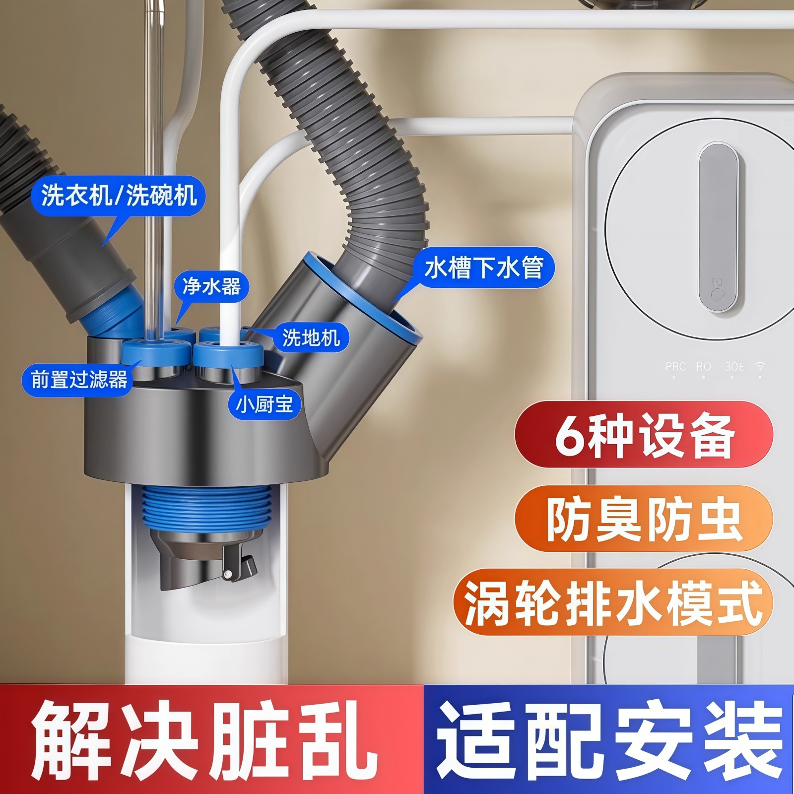 厨房下水管三通六通洗菜盆洗碗池图片