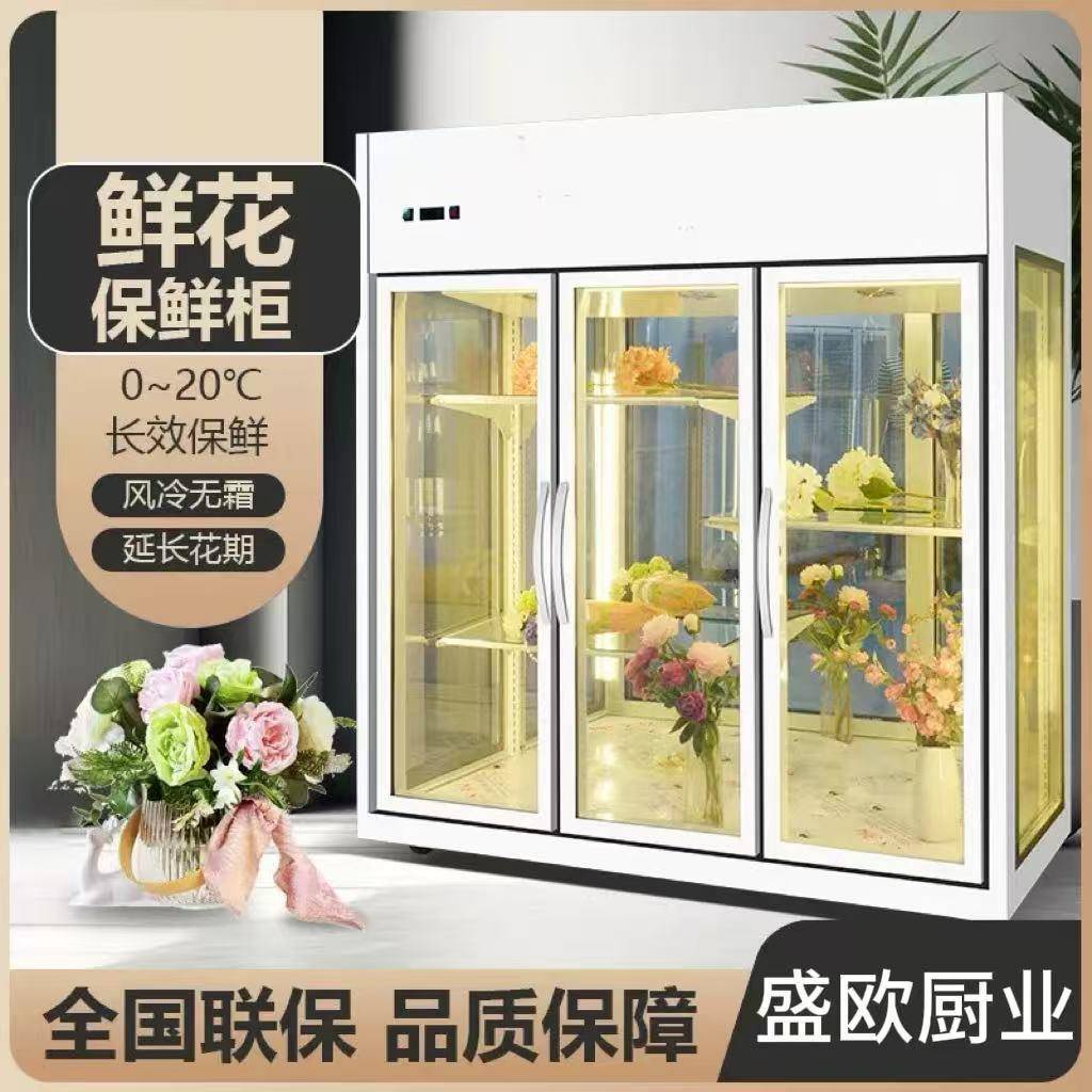 鲜花展示柜冷藏柜风冷无霜保鲜柜网红花店商用大容量玻璃柜双三门