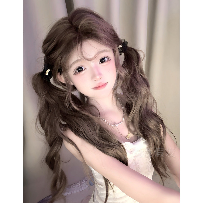 说鹿假发批发长卷发女lolita日常网红中分前额蕾丝自然全头套